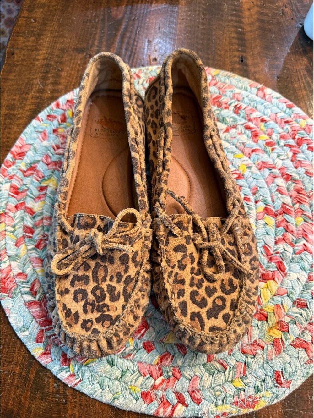 Lucky Brand Hair-on Hide Leather Moccasin Loafers Leopard Print with Bow Detail